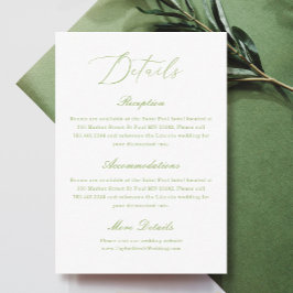 Simple White and Green Wedding Details Informatiekaartje