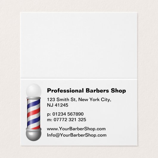 Simple White Barbers Pole Barbershop Business Card Visitekaartjes (Buitenkant ongevouwen)