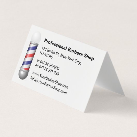 Simple White Barbers Pole Barbershop Business Card Visitekaartjes (Voorkant)