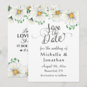 Simple White Daisies Greenery Floral Waterverf Save The Date (Voorkant / Achterkant)