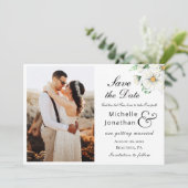 Simple White Daisies Greenery Photo Wedding Save The Date (Staand voorkant)