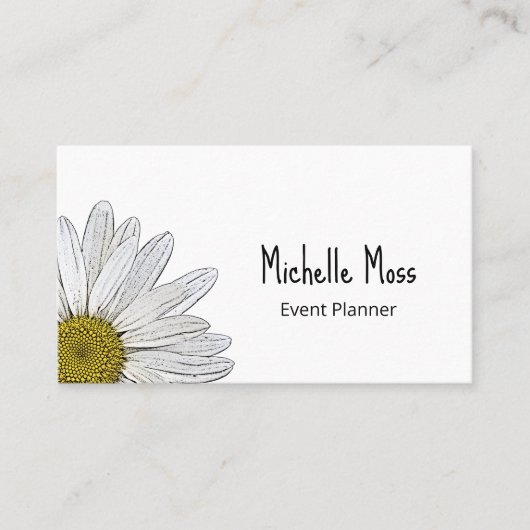 Simple White Daisy Botanical Grey Carte de visite (Devant)