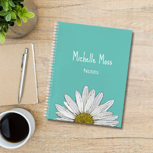 Simple White Daisy Botanical Trendy Blauwgroen Gre Notitieboek