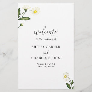 Simple White Daisy Floral Wedding Programme