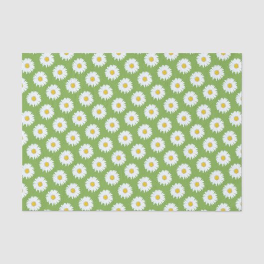 Simple White Daisy on Green Pattern Tissuepapier (Voorkant)