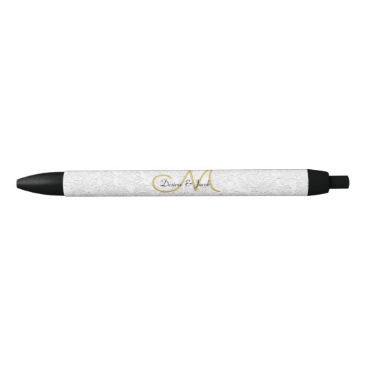 Simple White Gold Black Elegant Weddenschap Monogr Zwarte Inkt Pen (Voorkant)