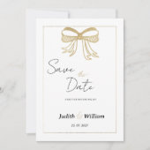 Simple white gold glitter bow ribbon Save the Date Kaart (Voorkant)