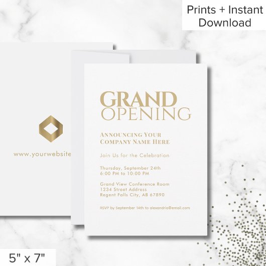 Simple White Gold Grand Invitation d'ouverture