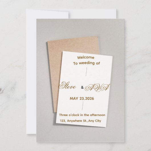 Simple White & Gold Wedding Invitation (Devant)