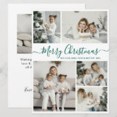 Simple White Green 5 Photo Collage Kerstmis Feestdagenkaart (Voorkant / Achterkant)