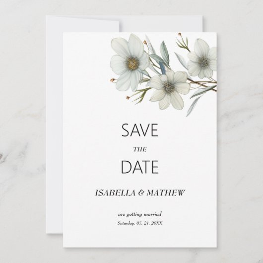 Simple white mint spring floral Save the Date Kaart (Voorkant)