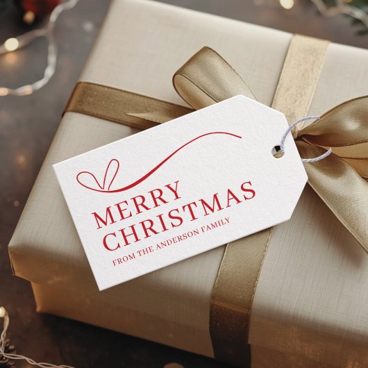 Simple white red modern Merry Christmas  Cadeaulabel