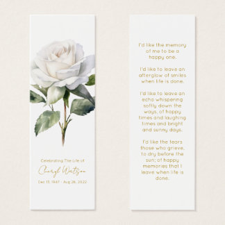 Simple White rose Funeral Memorial Bookmark Mini Visitekaartjes
