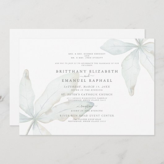 Simple White Tropical Foliage IIWedding Invitation (Devant / Derrière)