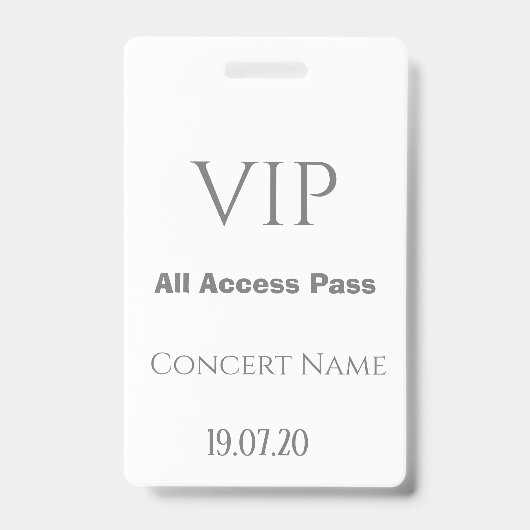 Simple White VIP All Access Pass Badge de concert (Avant)