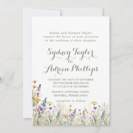 Simple Widlflower Formal Wedding Invitation Kaart