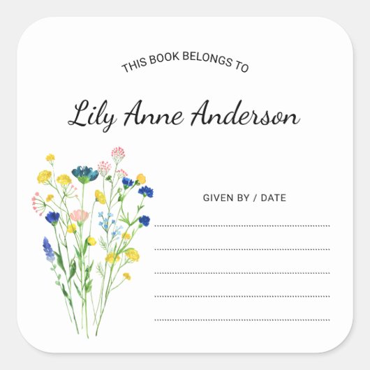 Simple Wildflower Baby shower Bookplate sticker (Voorkant)