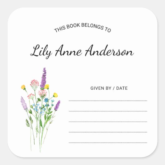 Simple Wildflower Baby shower Bookplate sticker (Voorkant)