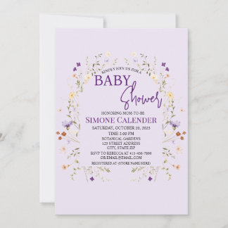 Simple Wildflower Floral Baby Shower Invitation Kaart