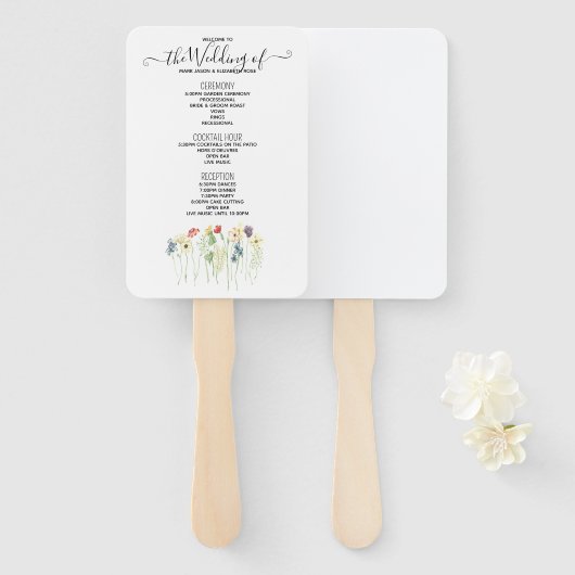 Simple Wildflower Wedding Program Hand Fan Handwaaier (Voorkant en achterkant)