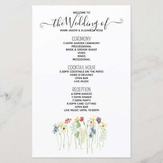 Simple Wildflower Wedding Programme (Voorkant)