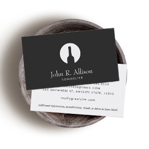 Simple Wine Bottle Logo Sommelier Black Visitekaartje
