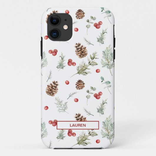 Simple Winter Pine Berry Botanical Name Pattern Case-Mate iPhone Case (Achterkant)