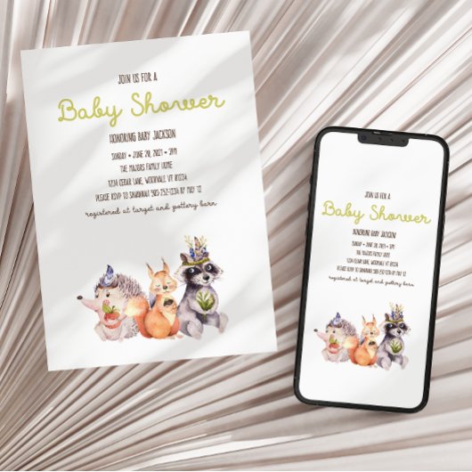 Simple Woodland Rustic Baby shower Invitation