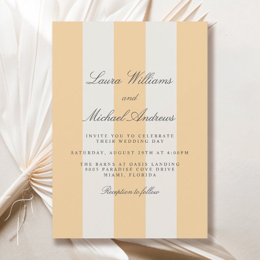 Simple Yellow and White Cabana Stripes Wedding Kaart