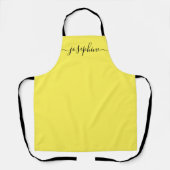 Simple Yellow Black Chic Elegant Name Script Apron Schort (Voorkant)