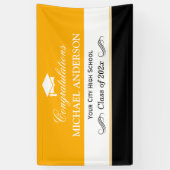 Simple Yellow Black White Graduparty Spandoek (Verticaal)