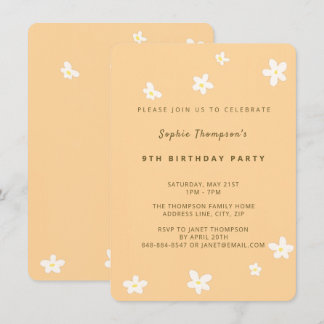 Simple Yellow Cute Daisies Girl Birthday Party Kaart