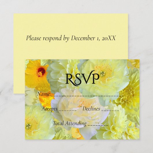 Simple Yellow Floral Wedding RSVP (Voorkant / Achterkant)