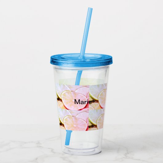 Simple yellow green lemon add name minimum custom acryl drinkbeker (Achterkant)