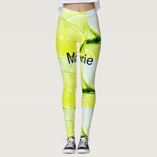Simple yellow green lemon add name minimum custom leggings (Voorkant)
