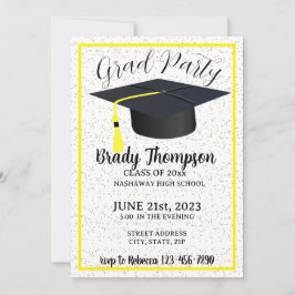 Simple Yellow Two Photo Graduparty Kaart