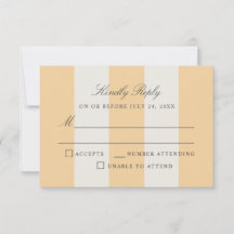 Simple Yellow White Cabana Stripes Wedding RSVP