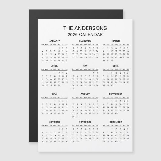 Simple Yet Elegant 2026 Calendar | Magnet (Voorkant / Achterkant)