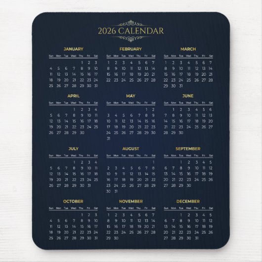 Simple Yet Elegant 2026 Calendar | Mousepad Muismat (Voorkant)