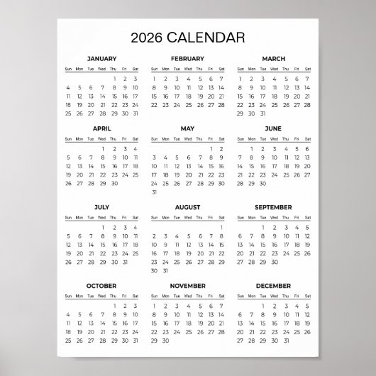 Simple Yet Elegant 2026 Calendar |  Poster (Voorkant)