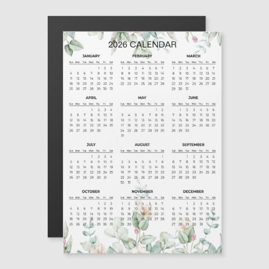 Simple Yet Elegant Floral 2026 Calendar  | Magnet (Devant / Derrière)
