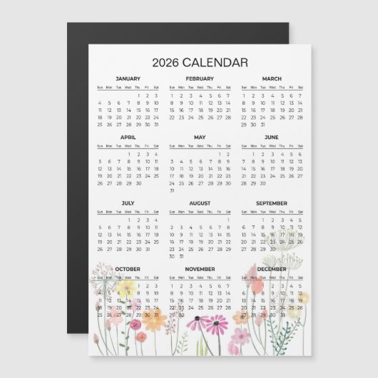 Simple Yet Elegant Floral 2026 Calendar  | Magnet (Devant / Derrière)
