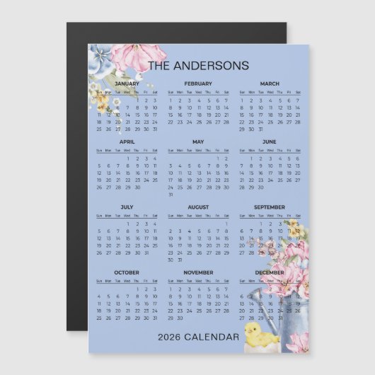 Simple Yet Elegant Floral 2026 Calendar  | Magnet (Devant / Derrière)
