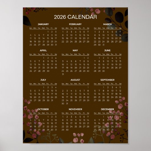 Simple Yet Elegant Floral 2026 Calendar |  Poster (Voorkant)