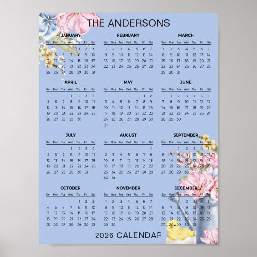 Simple Yet Elegant Floral 2026 Calendar  |  Poster (Voorkant)