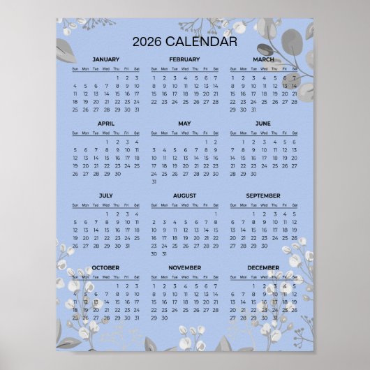Simple Yet Elegant Floral 2026 Calendar |  Poster (Voorkant)