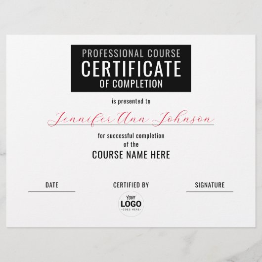 Simple Zwart Wit Certificaat van voltooiing Award (Voorkant)