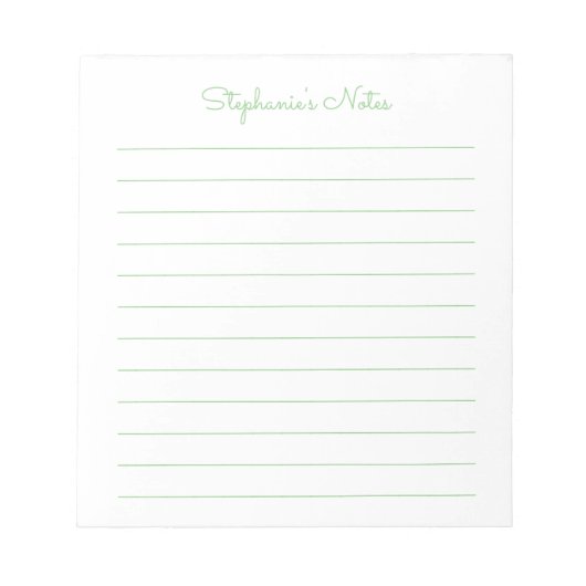 Simplement Élégant Carnet Personnalisé Ligné Vert  (Devant)