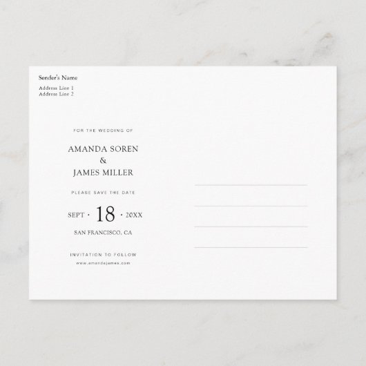Simplement élégant Enregistrer la date carte posta (Dos)