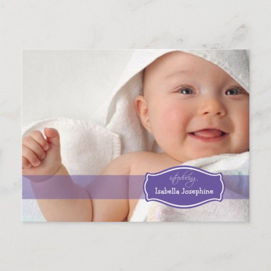 Simplement Élégant (violet) Faire-part de naissanc (Devant)